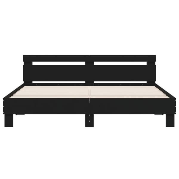 sengeramme med sengegavl og LED-lys 160x200 cm sort