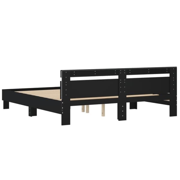 sengeramme med sengegavl og LED-lys 160x200 cm sort