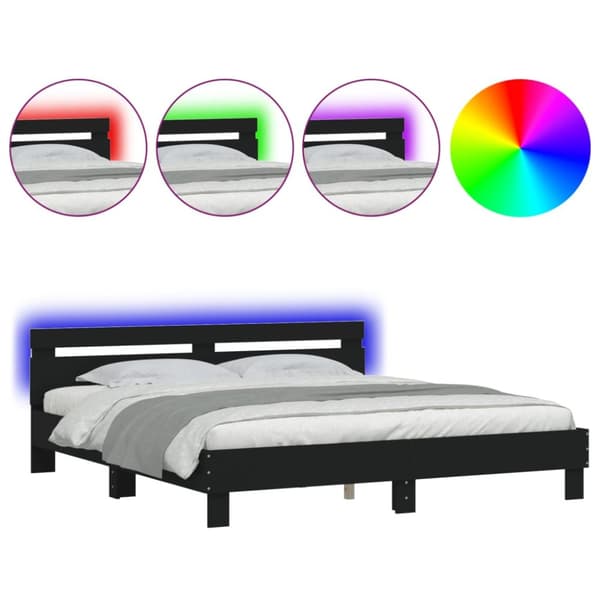 sengeramme med sengegavl og LED-lys 160x200 cm sort