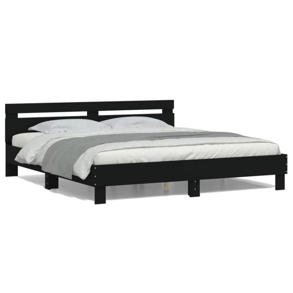 sengeramme med sengegavl og LED-lys 160x200 cm sort