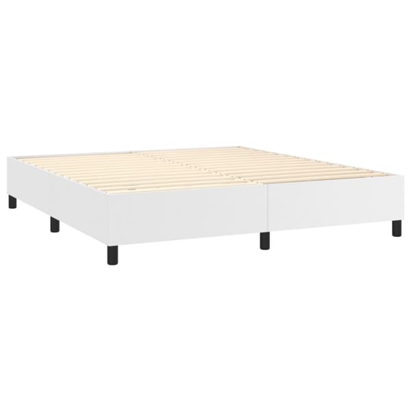 Ramsäng med madrass & LED vit 160x200 cm konstläder