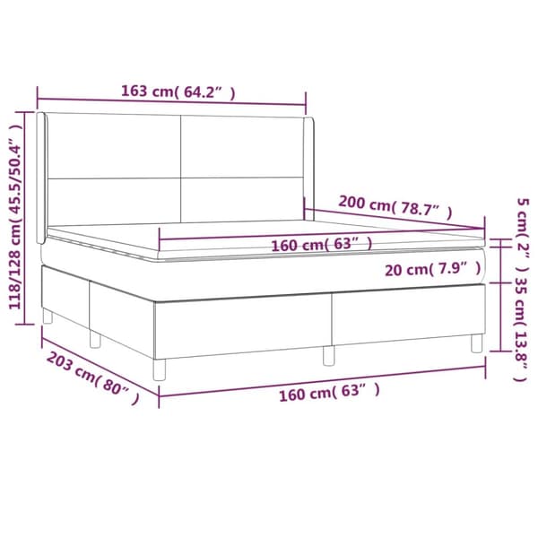 Ramsäng med madrass & LED vit 160x200 cm konstläder