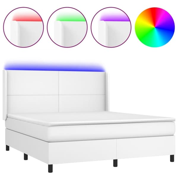 Ramsäng med madrass & LED vit 160x200 cm konstläder