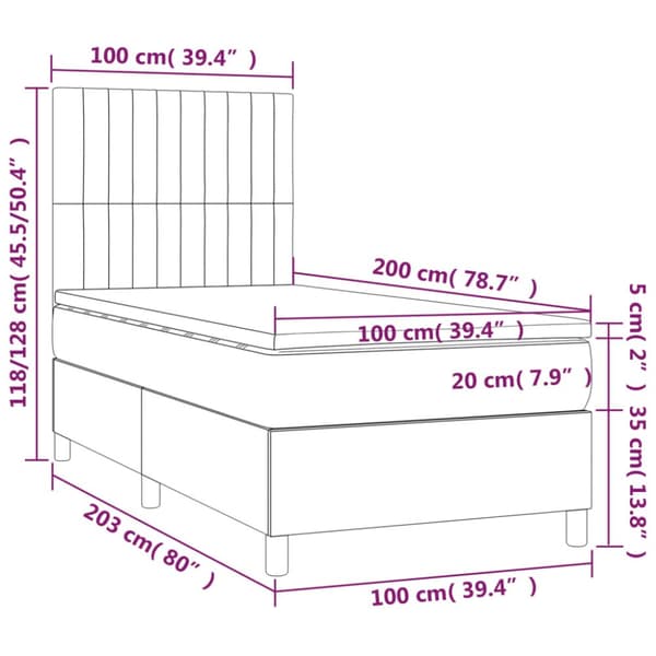 kontinentalseng med madras 100x200 cm stof sort