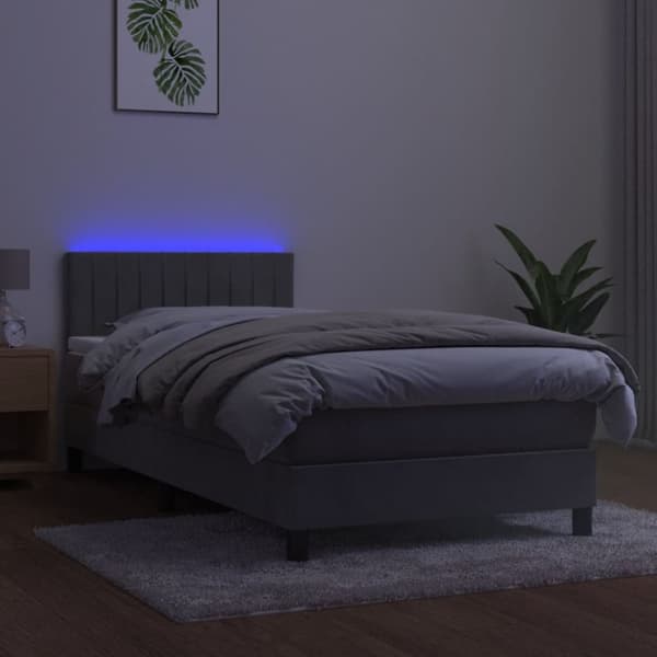 kontinentalseng med LED-lys 80x200 cm velour lysegrå