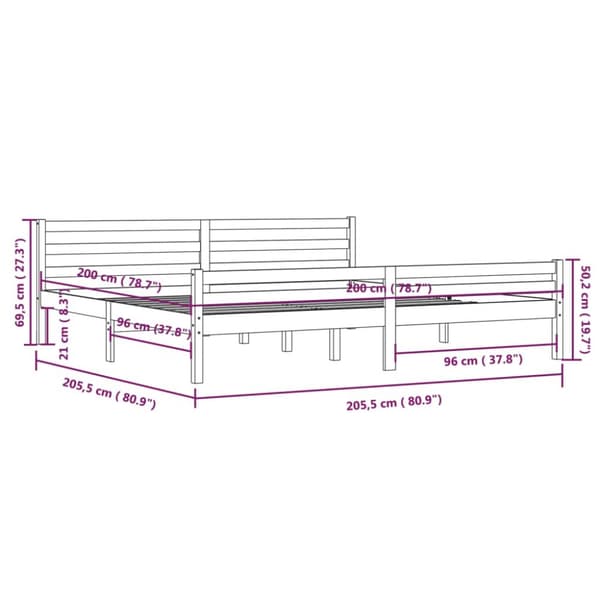 sengeramme 200x200 cm massivt træ sort