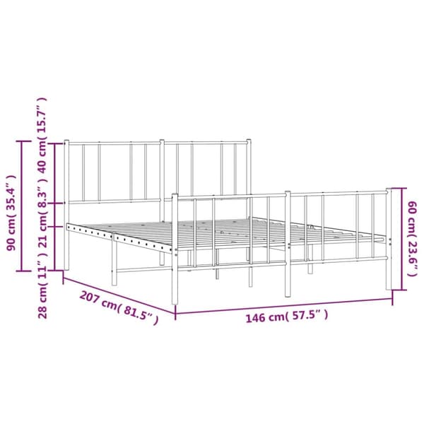 sengeramme med sengegavl og fodgærde 140x200 cm metal sort