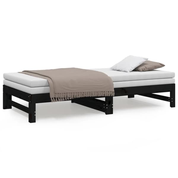 daybed med udtræk 2x(90x190) cm massivt fyrretræ sort