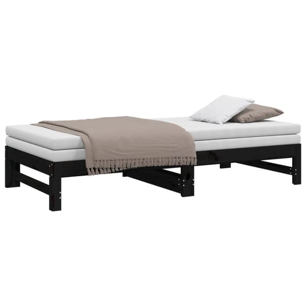 daybed med udtræk 2x(90x190) cm massivt fyrretræ sort