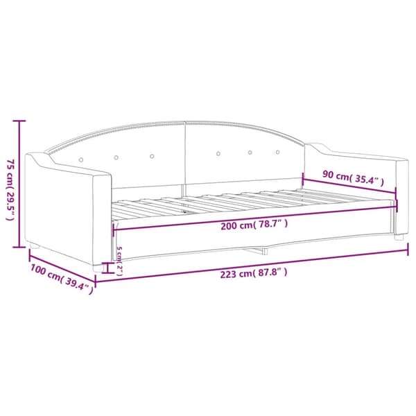 daybed 90x200 cm stof lysegrå
