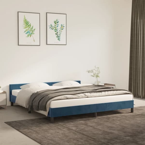 sengeramme med sengegavl 180x200 cm fløjl mørkeblå