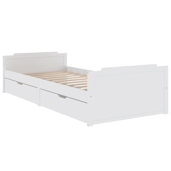 Sängram med lådor vit massiv furu 90x200 cm
