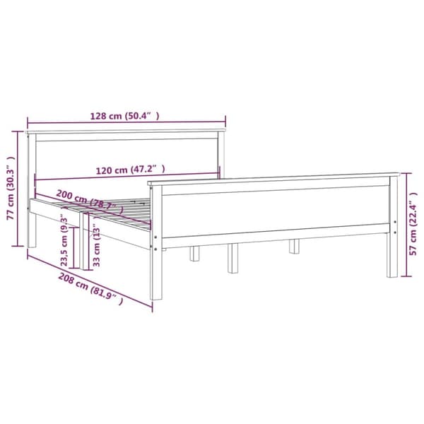 sengestel 120x200 cm massivt fyrretræ