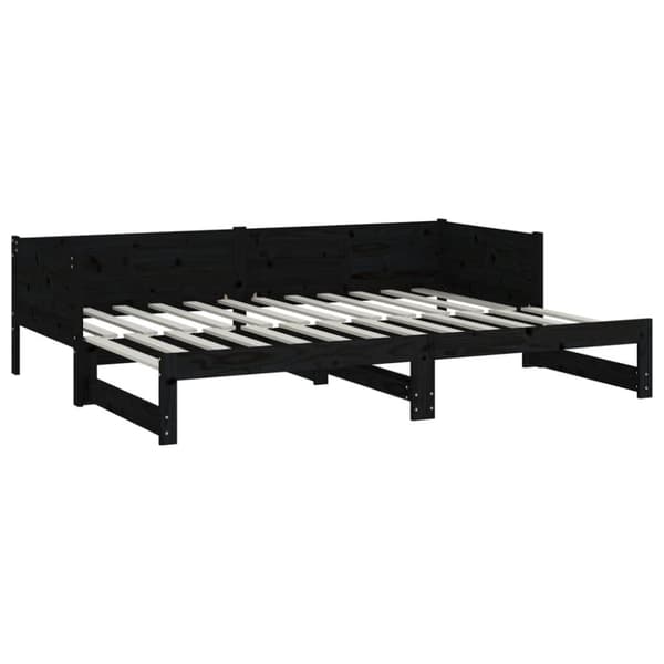daybed med udtræk 2x(90x190) cm massivt fyrretræ sort