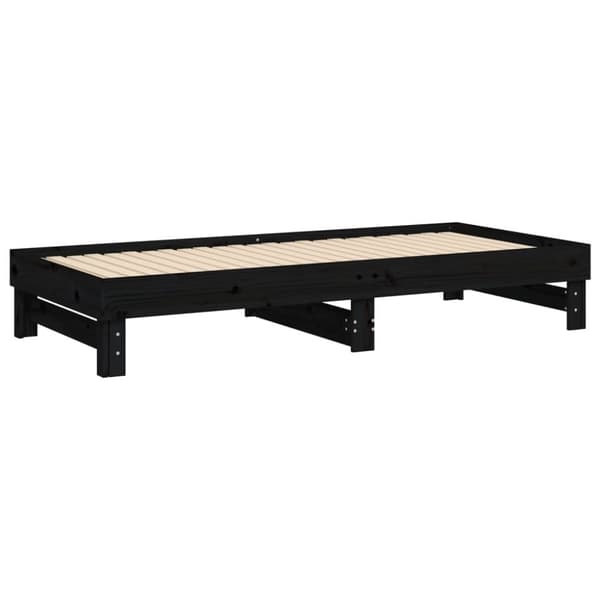Utdragbar dagbädd svart 2x(90x200) cm massiv furu