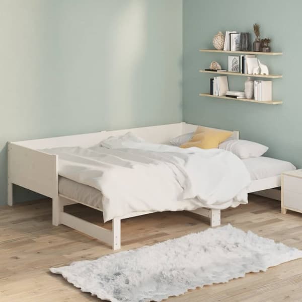 Utdragbar dagbädd vit massiv furu 2x(80x200) cm