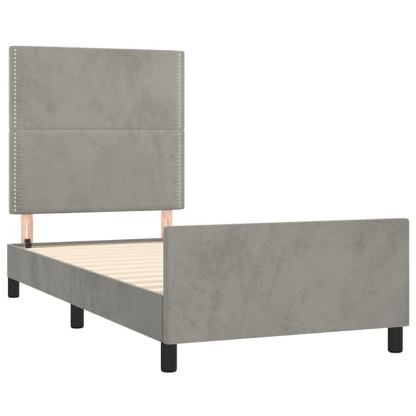 sengeramme med sengegavl 90x190 cm fløjl lysegrå