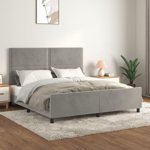 sengeramme med sengegavl 160x200 cm fløjl lysegrå