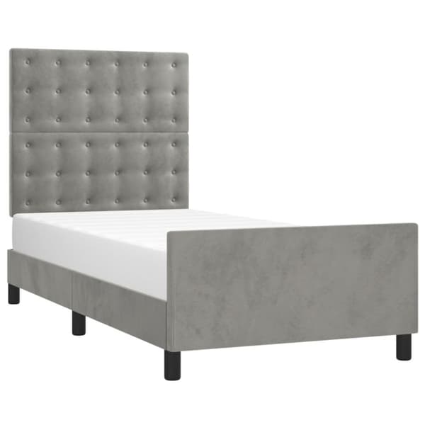 sengeramme med sengegavl 100x200 cm fløjl lysegrå