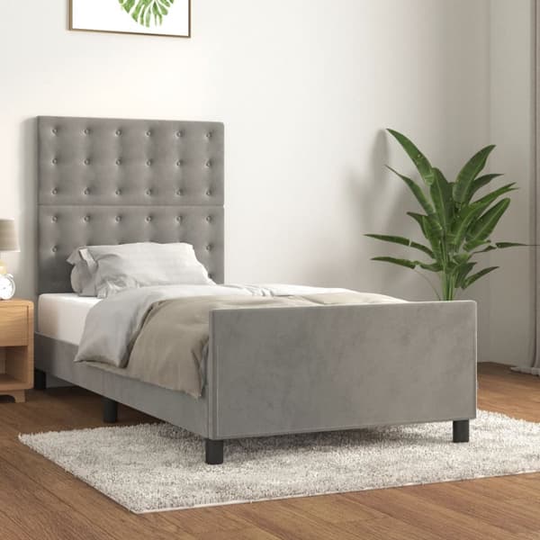 sengeramme med sengegavl 100x200 cm fløjl lysegrå