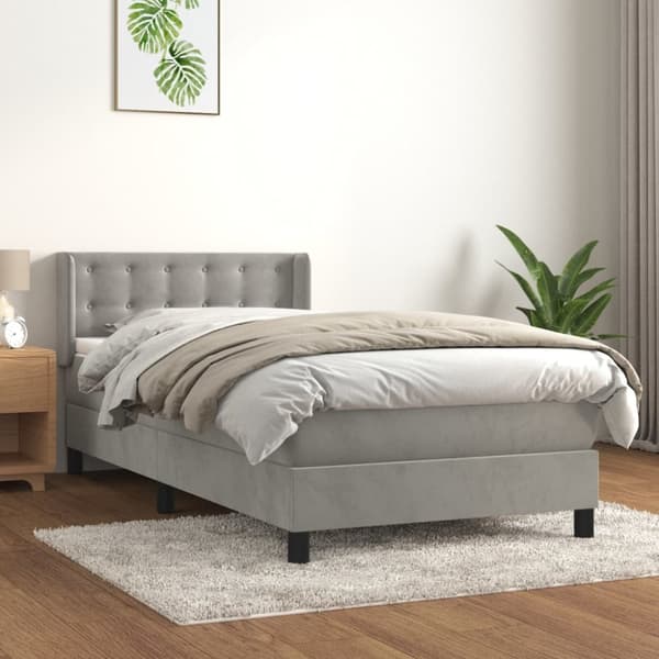 Ramsäng med madrass ljusgrå 80x200 cm sammet