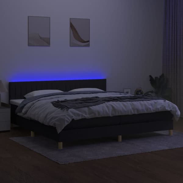 kontinentalseng med LED-lys 200x200 cm stof sort