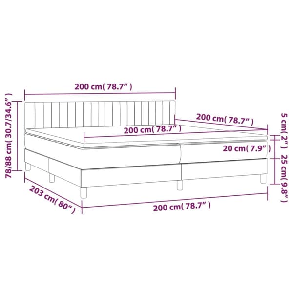 kontinentalseng med LED-lys 200x200 cm stof sort