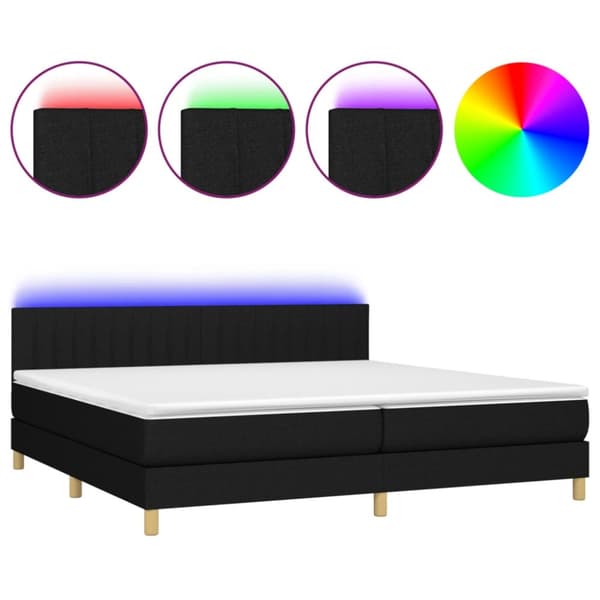 kontinentalseng med LED-lys 200x200 cm stof sort