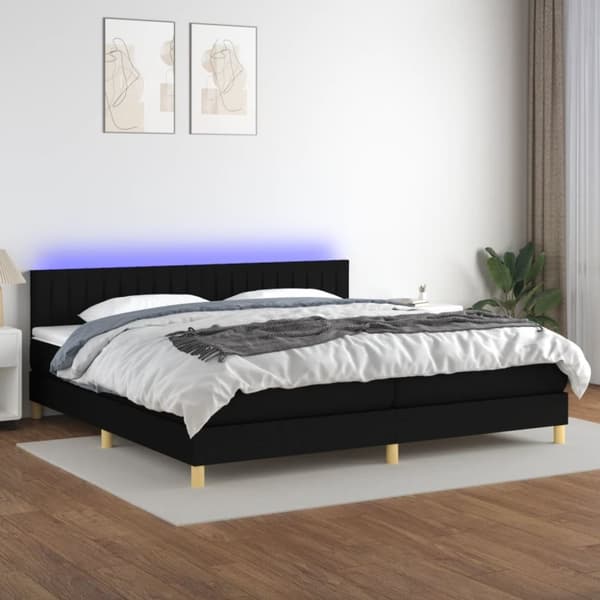 kontinentalseng med LED-lys 200x200 cm stof sort