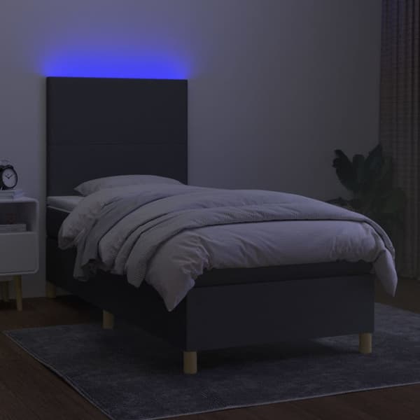 kontinentalseng med LED-lys 80x200 cm stof mørkegrå
