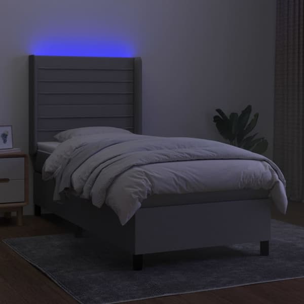kontinentalseng med LED-lys 100x200 cm stof lysegrå