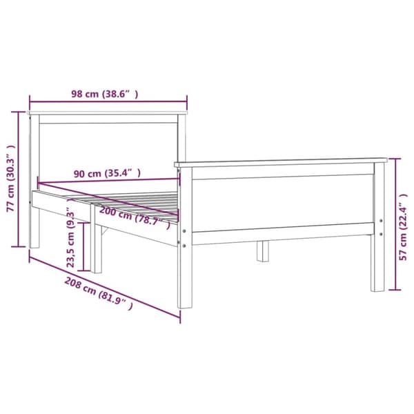 sengestel 90x200 cm massivt fyrretræ