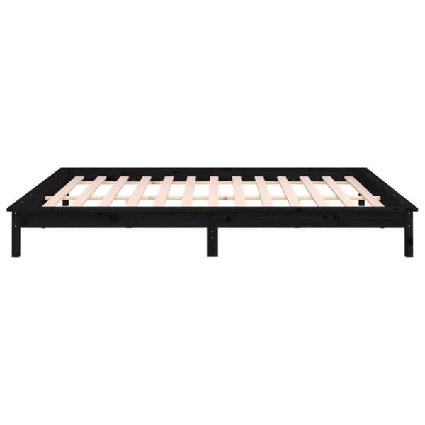 Sängram LED svart 200x200 cm massivt trä