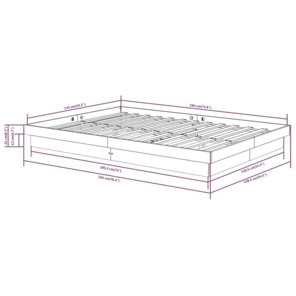 sengeramme 135x190 cm Double massivt fyrretræ grå