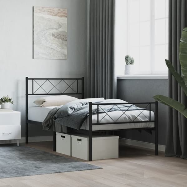 sengeramme med sengegavl og fodgærde 90x190 cm metal sort