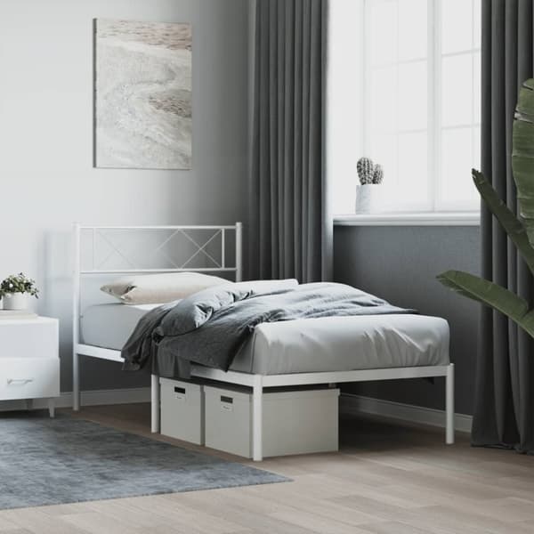 sengeramme med sengegavl 75x190 cm metal hvid