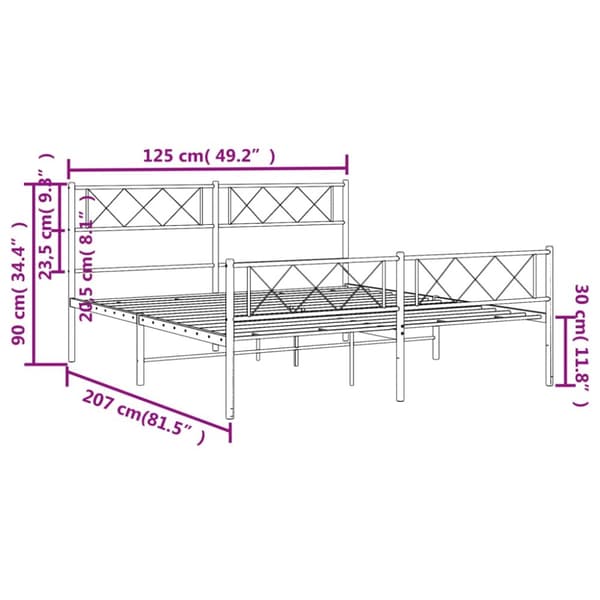 sengeramme med sengegavl og fodgærde 120x200 cm metal hvid