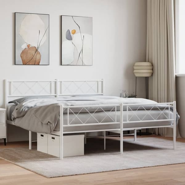 sengeramme med sengegavl og fodgærde 120x200 cm metal hvid