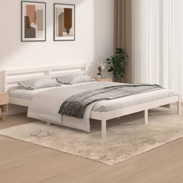 sengeramme 180x200 cm Super King massivt fyrretræ hvid