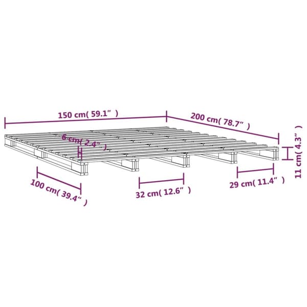 palleseng 150x200 cm kingsize massivt fyrretræ grå