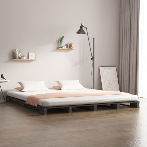 palleseng 150x200 cm kingsize massivt fyrretræ grå
