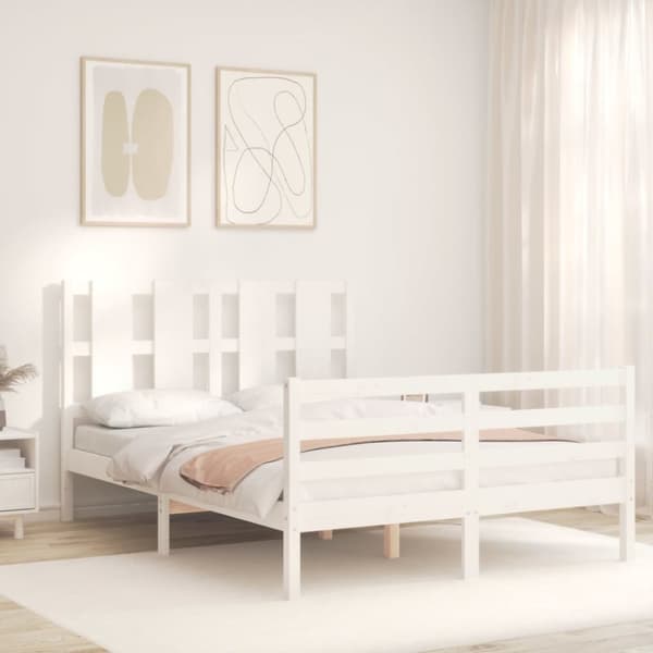 sengeramme med sengegavl 140x200 cm massivt træ hvid