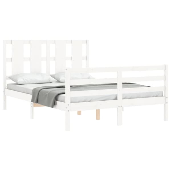 sengeramme med sengegavl 140x200 cm massivt træ hvid