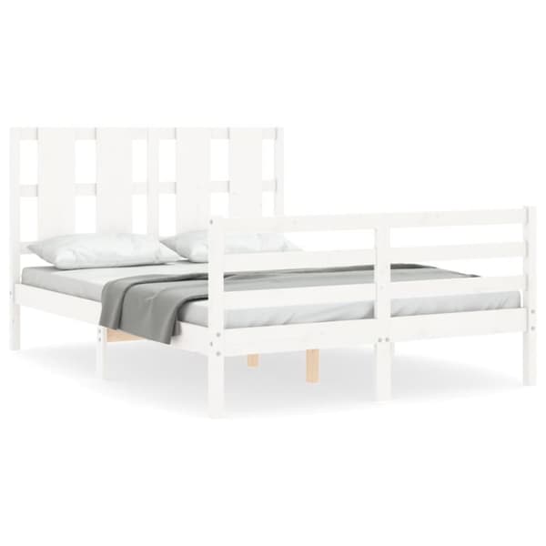 sengeramme med sengegavl 140x200 cm massivt træ hvid