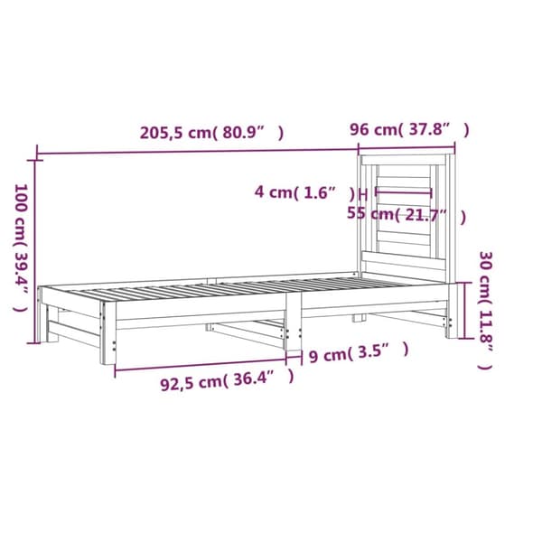 daybed med udtræk 2x(90x200) cm massivt fyrretræ hvid