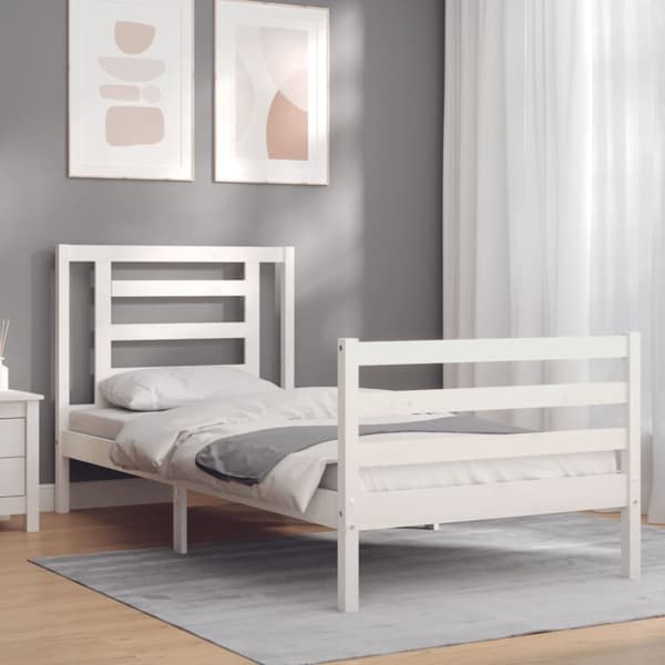 sengeramme med sengegavl 90x200 cm massivt træ hvid