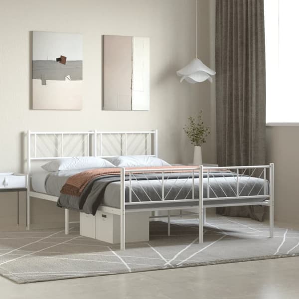 sengeramme med sengegavl og fodgærde 140x200 cm metal hvid