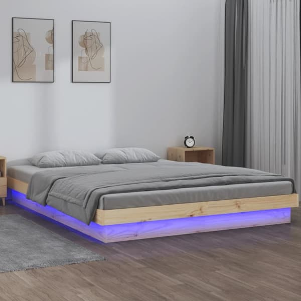 Sängynrunko LED-valoilla 150x200 cm King Size täysi puu