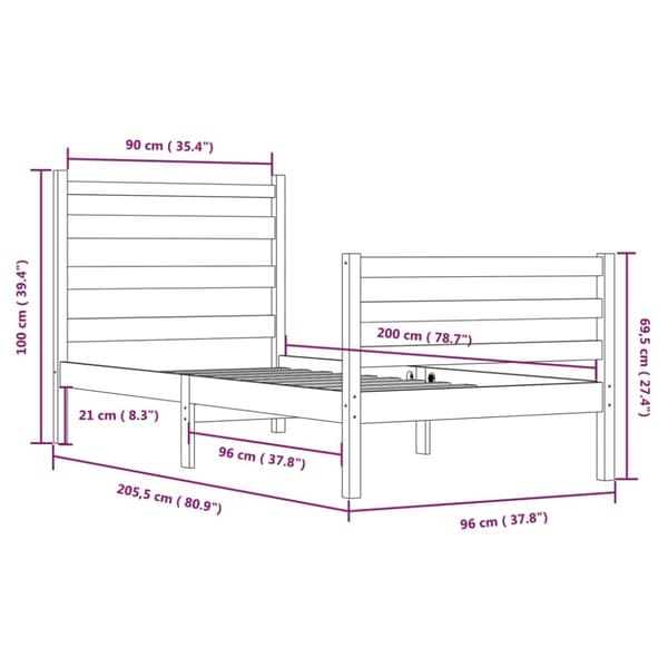 sengeramme 90x200 cm massivt fyrretræ