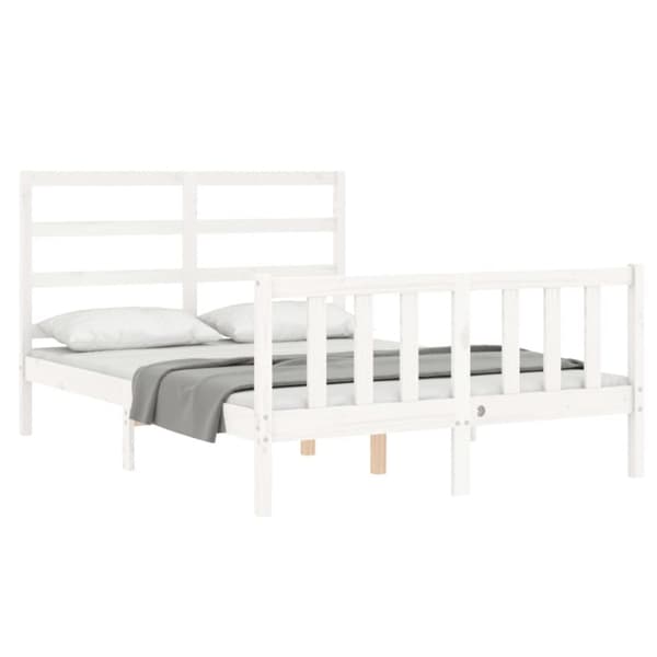 sengeramme med sengegavl 140x190 cm massivt træ hvid